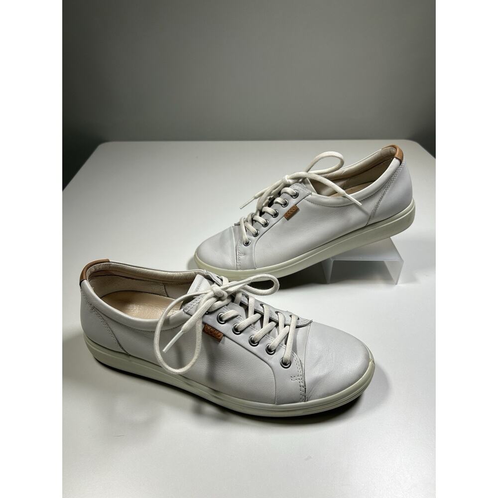 ECCO Soft 7 Leather Sneakers Men’s 11 White Lace Up Comfort Casual Shoes